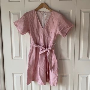 Gap pink pinstripe v-neck sun dress w/ ribbon Sz 4